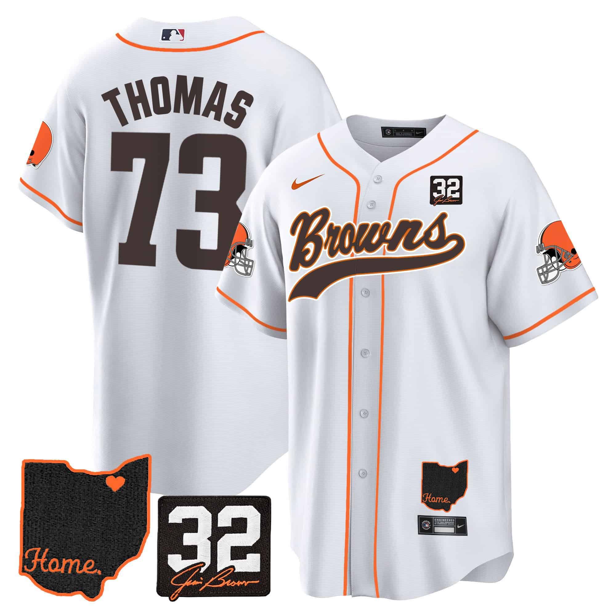 Men Cleveland Browns 73 Thomas White Memorial Home Patch Baseball 2024 Nike NFL Jersey